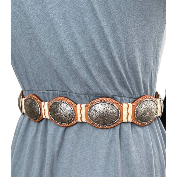 JUSTIN LEATHER WESTERN BELT VINTAGE C10114 SIZE 30 TAN / NATURAL GENTLY USED! - Picture 3 of 7